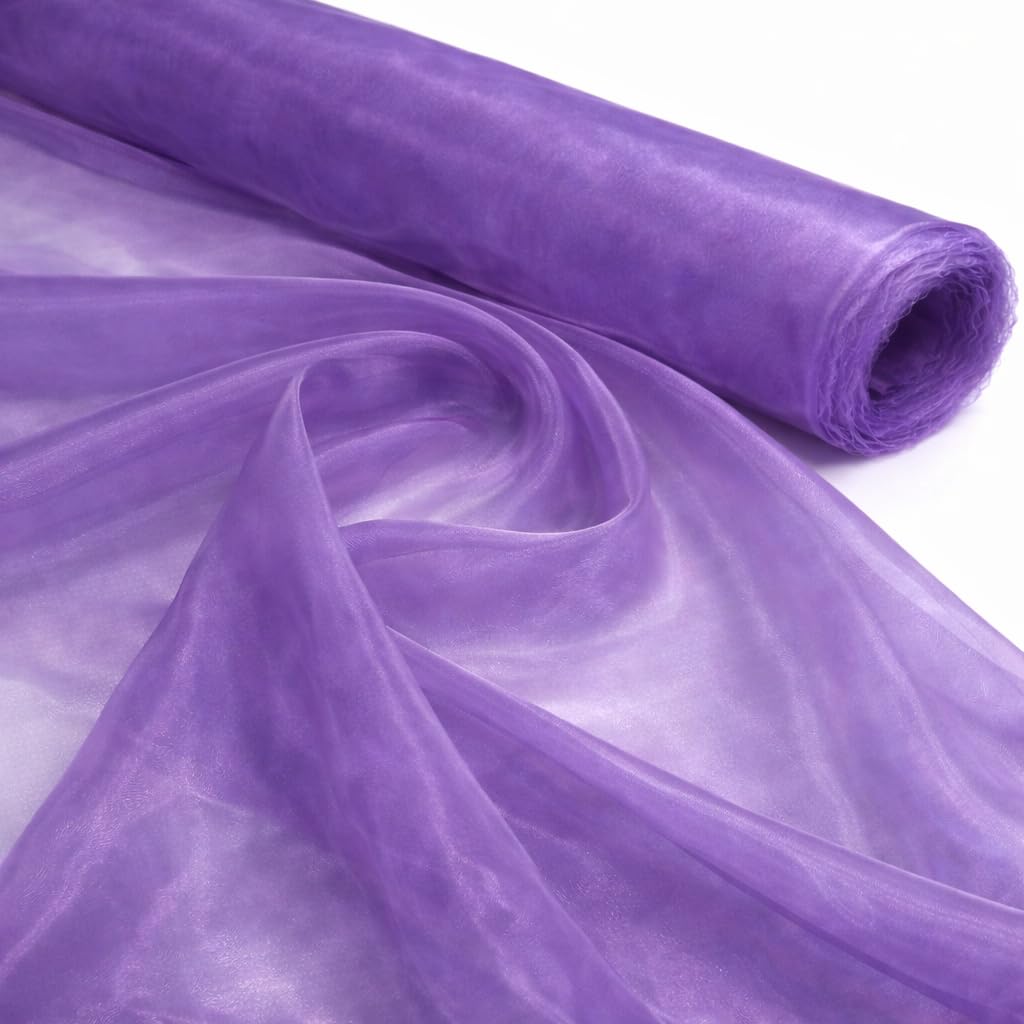 Purple 2 Meter Pack Plain Sheer Lightweight Organza Voile Drape Curtain, Wedding, Chair Sash Fabric 150cm Wide