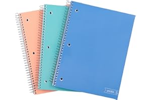 Yoobi College Ruled 8 x 10.5” Spiral Notebook Set – Bulk 3-Pack of 3 Subject Notebooks, Blue, Mint Green & Blush Pink – Gift Idea – 150 Perforated, 3-Hole Punched Sheets