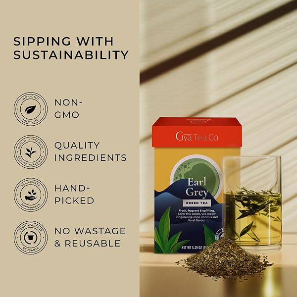 GYA TEA CO EARL GREY GREEN TEA LOOSE LEAF – 5.29 OZ (70 CUPS) – 100% PURE NATURAL – BREW HOT OR ICED