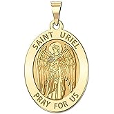 PicturesOnGold.com Saint Uriel - Oval Religious Medal - 1/2 X 2/3 Inch Size of Dime, Solid 14K Yellow Gold with Engraving