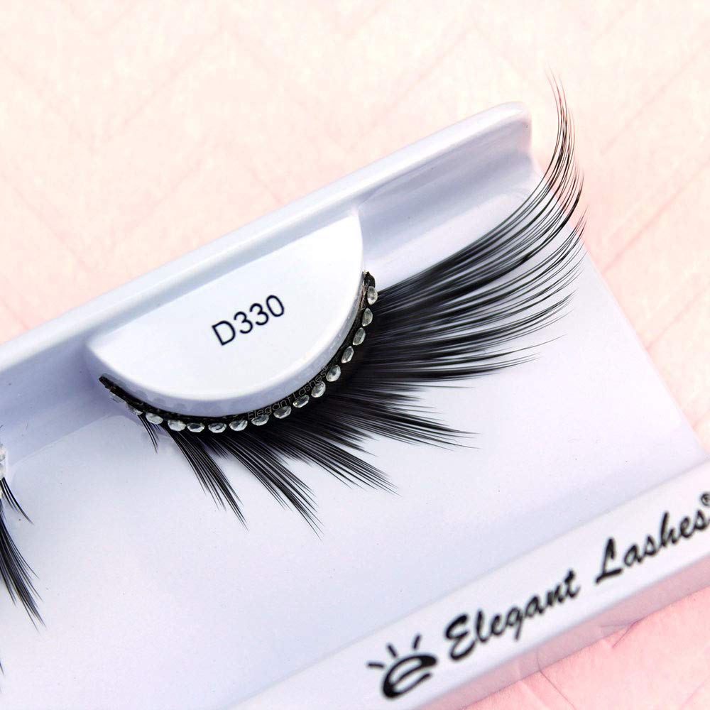 Elegant Lashes D330 (Long Black Rhinestone False Eyelashes) Halloween Dance Rave Costume