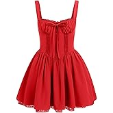 ABAFIP Women's Corset Mini Dress Spaghetti Straps Backless Lace up Low Cut Ruffle Short Dress Sundress