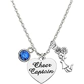 Cheer Captain Necklace with Birthstone Charm – Heart Pendant, Stainless Steel Non-Tarnish Cheer Jewelry Gift for Cheerleaders, Fans & Team Leaders