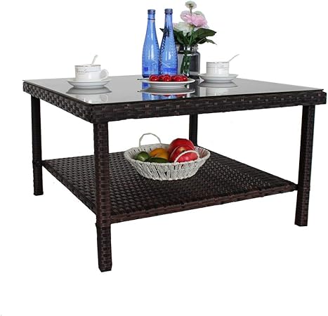 Terrassen Beistelltisch Outdoor Metall Tische Garten Kleine Tische Rattan Beistelltisch Terrassenmobel Garten Deck Pool Glasplatte Teetisch Brown A Amazon De Garten