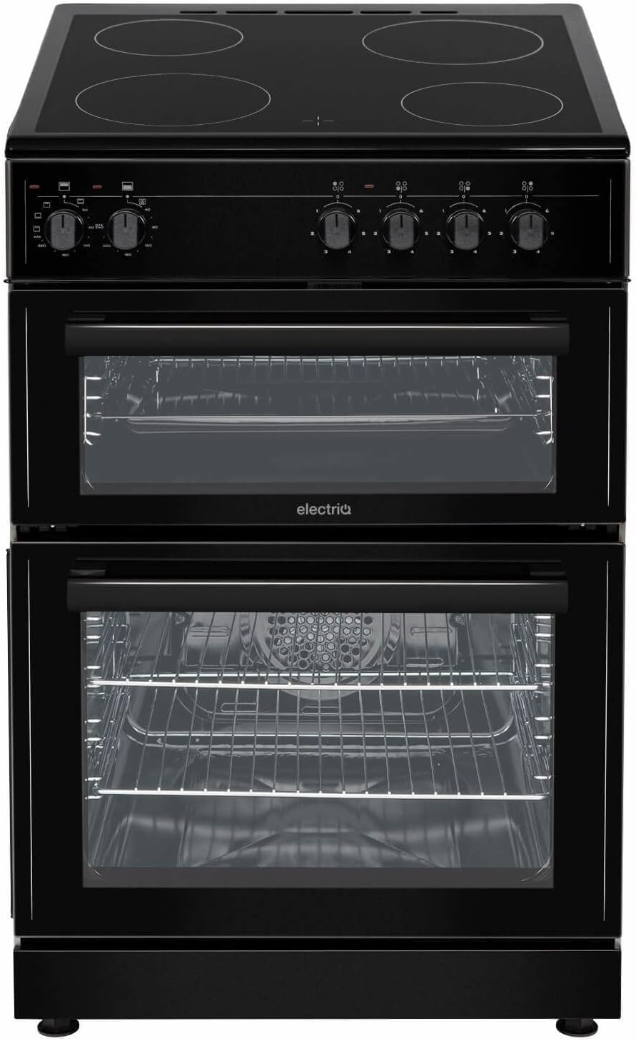 ElectriQ 60cm Double Oven Electric Cooker - Black, Convection, 2 Ovens