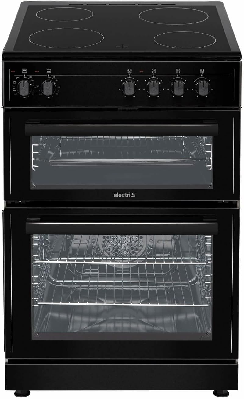 ElectriQ 60cm Double Oven Electric Cooker - Black, Convection, 2 Ovens