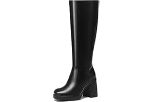Glamnest Knee High Boots Women Chunky Heeled Square Toe Boot Platform Tall Long Boots Side Zipper Gogo Boots