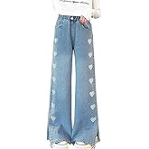 NABER Kids Girls Casual Baggy Wide Leg Denim Pants Elastic Waist Casual Jeans Age 5-14