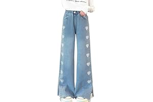 NABER Kids Girls Casual Baggy Wide Leg Denim Pants Elastic Waist Casual Jeans Age 5-14