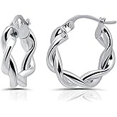 Hoops & Loops 925 Sterling Silver Twisted Hoop Earrings for Women, Silver/Gold/Rose Gold 3mm Twist Hypoallergenic Hoop Earrings 15/20/25/30/35/40mm