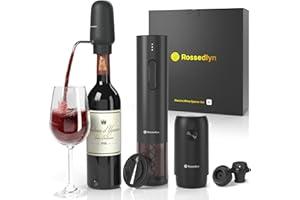 Rossedhly Rechargeable Electric Wine Opener Gift Set - Aerator, Bottle Opener, Foil Cutter, Wine Vacuum Pump and Stoppers for