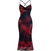 SOLY HUX Women's Floral Mesh Bodycon Cami Dress Cowl Neck Sleeveless Cocktail Party Wedding Guest Long Maxi Dresses