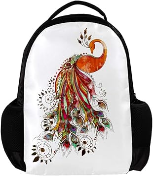 Pfauenorange Schulrucksack Mit Doppelreissverschluss Schultaschen Grundschule Mittelschule Kinder Schultasche Buchertaschen Fur Madchen Jungen 27 5x13x40cm Amazon De Koffer Rucksacke Taschen