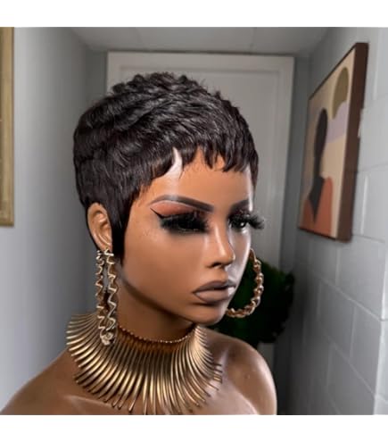 Short Glueless Pixie Cut Human Hair Wig with Bangs Lightweight Breathable Wear Amazon.com : PurpleSexy 10A Side Part Pixie Cut Wigs for  main image 3