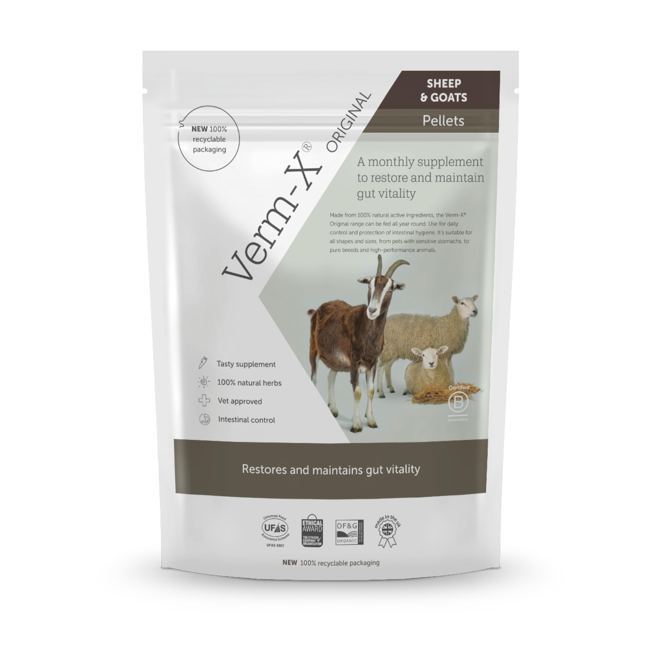 Verm-X Original All Natural Pellets for Sheep and Goats. Approved for Use on Organic Farms. Supports Intestinal Hygiene. Vet Approved. Maintains Gut Vitality. Wormwood Free Recipe. — image 1
