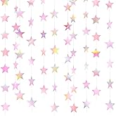 Patelai Glitter Star Garland Banner 2026 Party Decor 130 Feet Star Hanging Banner Twinkle Backdrop for Graduation Birthday Classroom Wedding Supplies(Iridescent Pink)