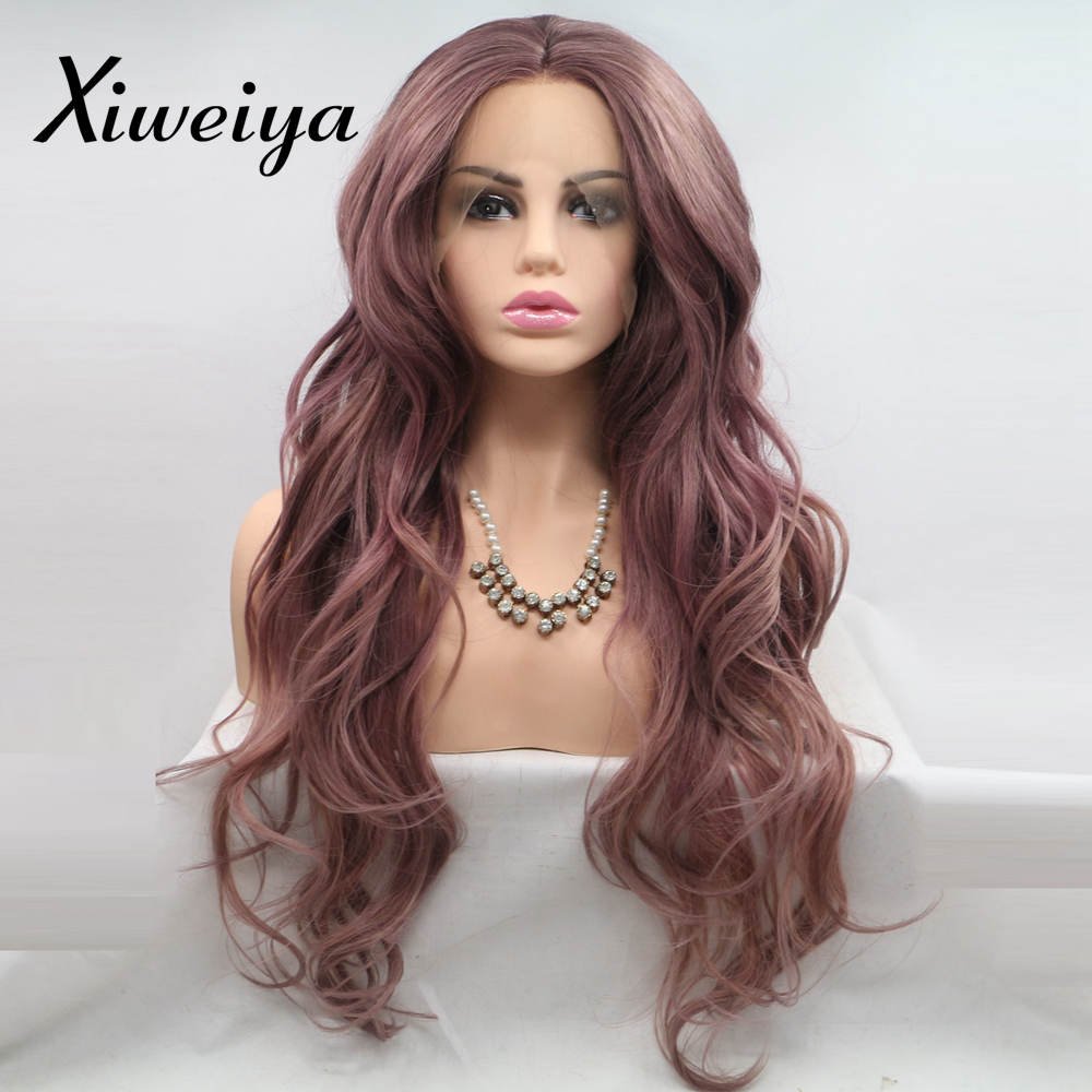 xiweiya Purple Wavy Lace Front Wigs Long Body Wave Ash Red Wigs Natural Hair Wigs Heat Resistant Fiber Hair 180% Density Wig 13x3 Lace Wig Drag Queen Cosplay Daily Wear wigs 24inches for women โ image 1