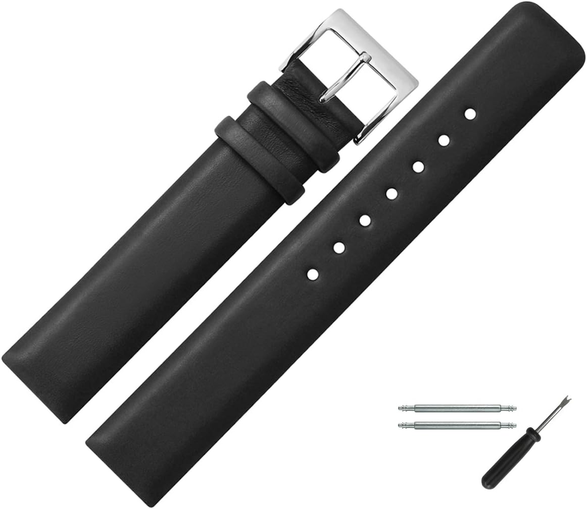MARBURGER 18 mm watch strap, black leather - Watch strap Set 6231810000120