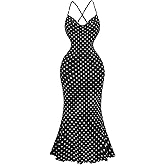 Milumia Women's Polka Dots Spaghetti Strap Dress Cowl Neck Sleeveless Ruffle Hem Midi Dresses