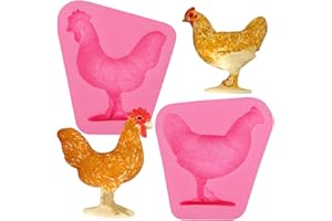 Rooster Hen Silicone Molds 2 Pcs, Farm Animal Chicken Fondant Mold, Chicken Resin Mold for Chocolate Cake Decoration Candy Cu