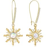WIKMAB Bohemian Sparkly Crystal 14K Gold Sun Flower Dangle Drop Earrings Simplicity Alloy Earrings For Women