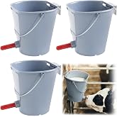 Sawysine 3 Pcs 8.45 Quart Calf Nursing Bucket, Single Teat Feeder with Metal Hanger, Hanging Calf Pail with Nipple Livestock Feeder for Over The Fence, Stall, Barn, Cowshed/Cattle Housing