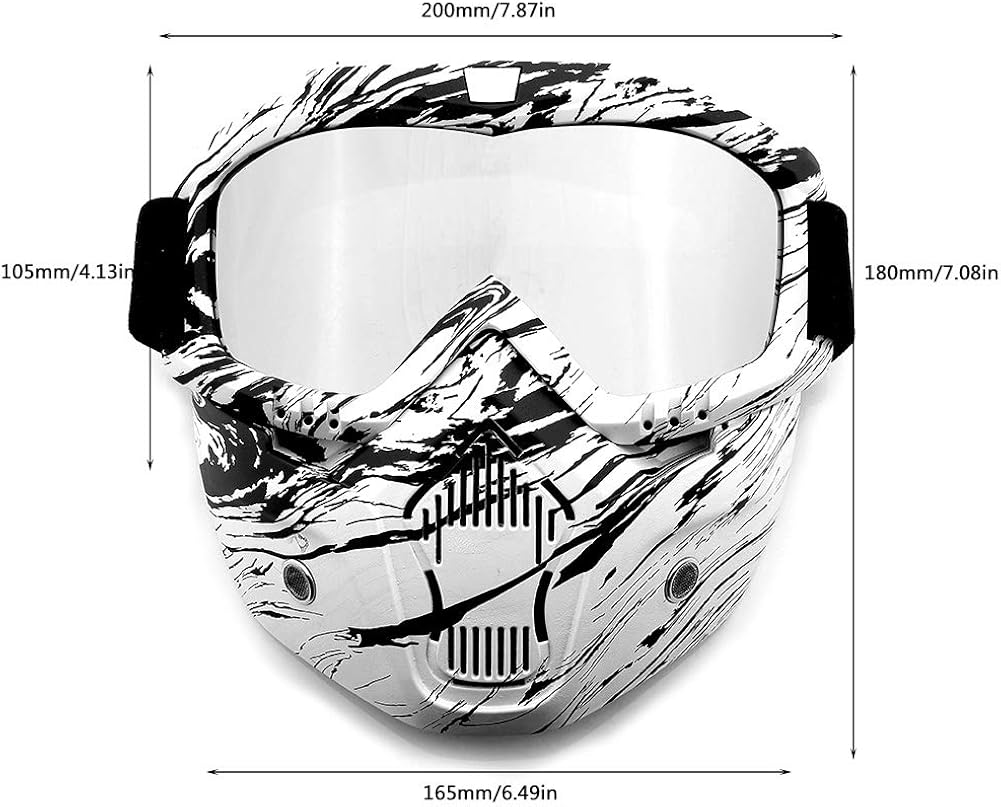 SPOSUNE Motorcycle Goggles Detachable Face Mask, ATV Dirt Bike Paintball Goggle Anti-Scratch UV400 Eyewear for Men Women: Clothing
