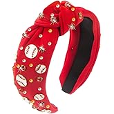 Gosuoa Baseball Headbands for Women, Crystal Wide Knotted Baseball Headband, Baseball Hair Accessories for Game Day, Sports Fan Gifts