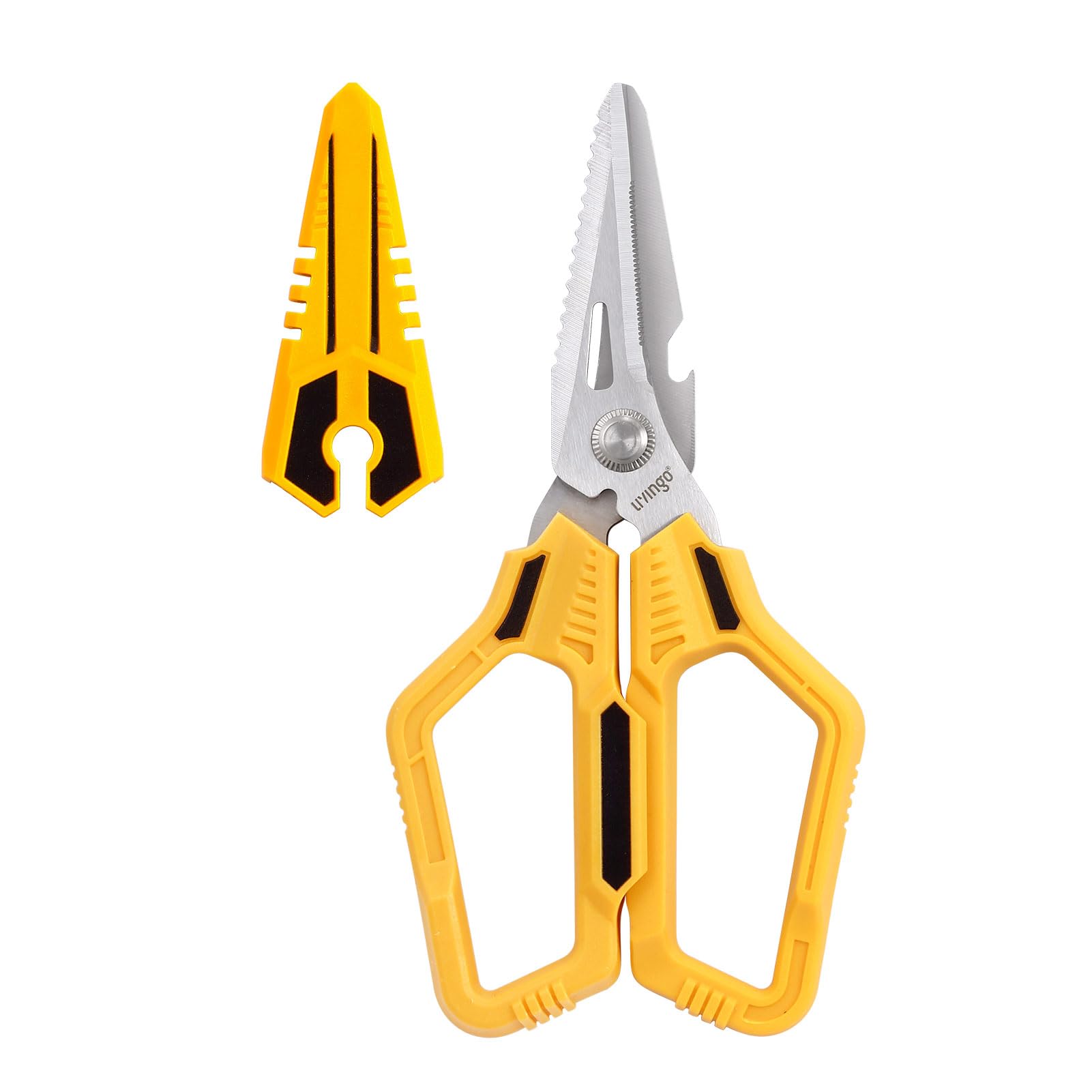 Photo 1 of LIVINGO Heavy Duty Scissors All Purpose - 7.87" Sharp Utility Shears Multi-function Blades with Protective Cover for Industrial, Home Repair and Outdoor Cutting Cable, Rope, Plastic, Leather, and Wire