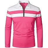 HOOD CREW Men’s Long Sleeve Polo Shirt Casual Slim Fit Shirts Contrast Color Patchwork T Shirts Cotton Tops