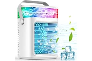 VORAGO Portable Air Conditioner, 3 Speeds Personal Evaporative Air Cooler with 2/4H Timer, 450ml Rechargeable Mini Air Conditioner, Quiet Portable AC Unit Fan for Office Desk Home Bedroom Camping Car