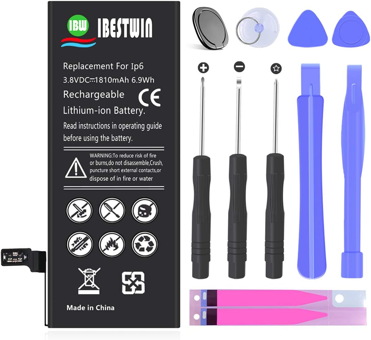 Battery for iPhone 6, IBESTWIN 1810mAh Replacement Battery for A1586, A1589, A1549 with Full Tool Kit and Instruction-3 Years Warranty