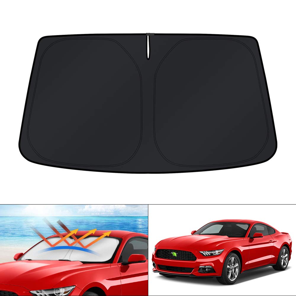 Photo 1 of KUST Windshield Sun Shade for Ford Mustang Accessories 2015-2026 (NOT for Ford Mustang Mach-E) Custom Fit Sunshade Foldable Sun Visor Protector Blocks UV Rays Keep Your Car Cooler