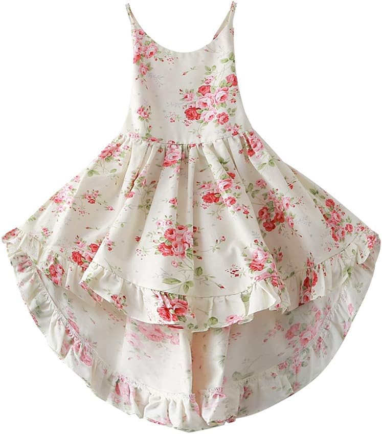 Summer Girl Lace Bandage Backless Dress Sweet Floral Print Casual Dress with Headband