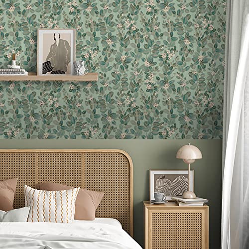 Ismoon Delicate Gold and Green Wallpaper 16.1\'\' X 118\'\' Thicken Green Leaf Peel and Stick Wallpaper Vintage Contact Paper Waterproof Wallpaper Self Adhesive Vinyl Roll for Wall Furniture Shelf Liner