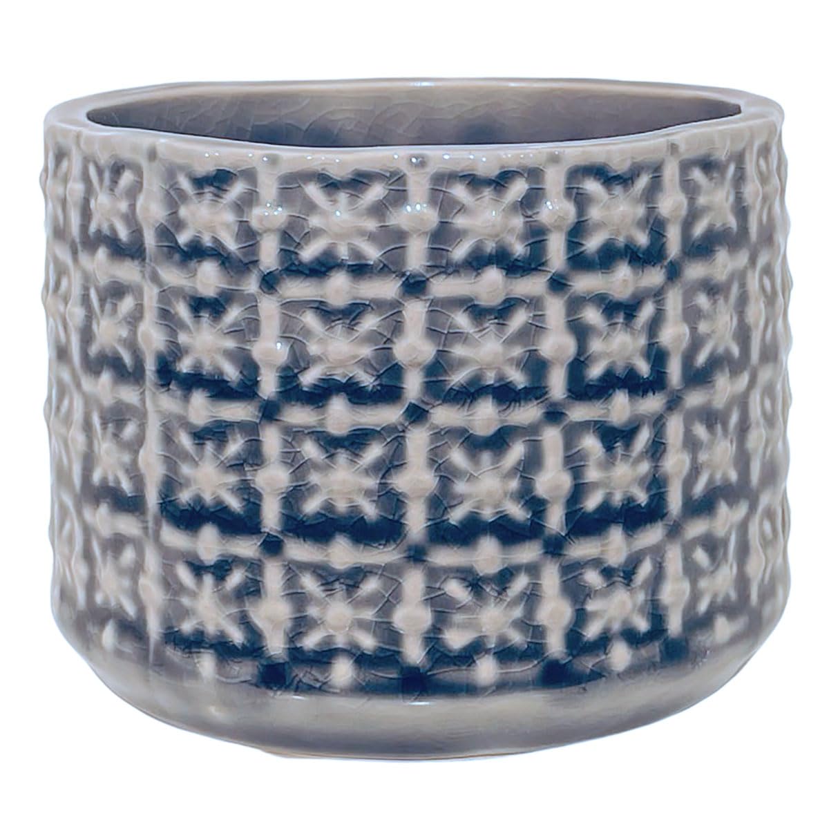 Nordring Ceramic Flower Pot Cross - colorful Planter, Pot for plants, sukkulents Size S (10 cm ø) Dia 4'', Stoneware, grey