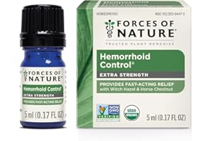 Forces of Nature Hemorrhoid Control Extra Strength, Organic Homeopathic Medicine with Witch Hazel, Horse Chestnut, and Soothing Essential Oils for Itching, Swelling & Discomfort, 5ml (0.17 fl oz)