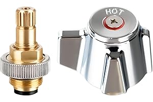 Phivan 4" Brass Faucet Handle Cartridge Replacement Stem Assembly Faucet Valves Hot Knob Handle Kit with Stem for Kitchen & Bathroom Knob Handles