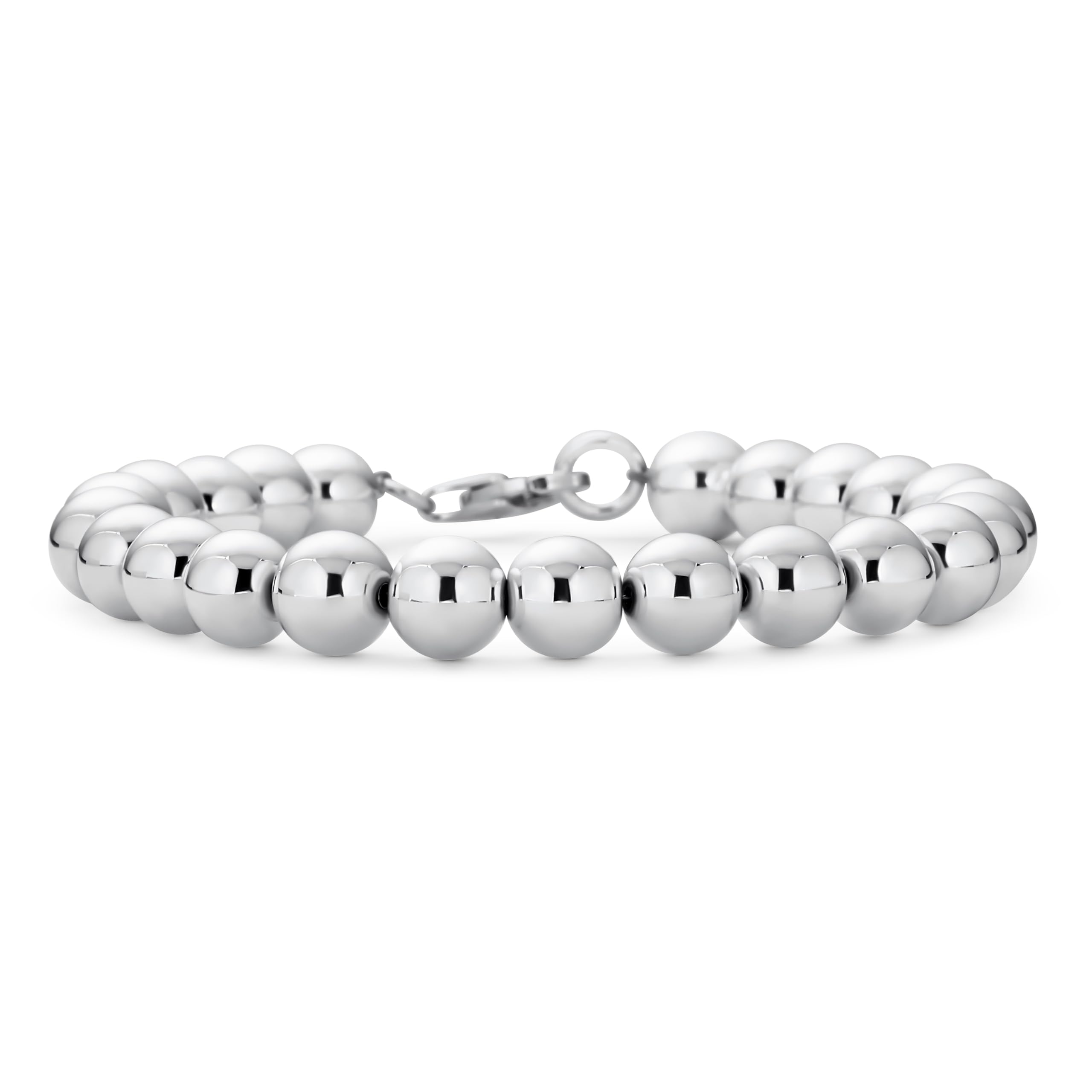 Bling Jewelry Traditional Simple Plain Hand Strung Polish Round Light Weight .925 Sterling Silver Bead 8MM Ball Strand Bracelet For Women 7.5 Inch