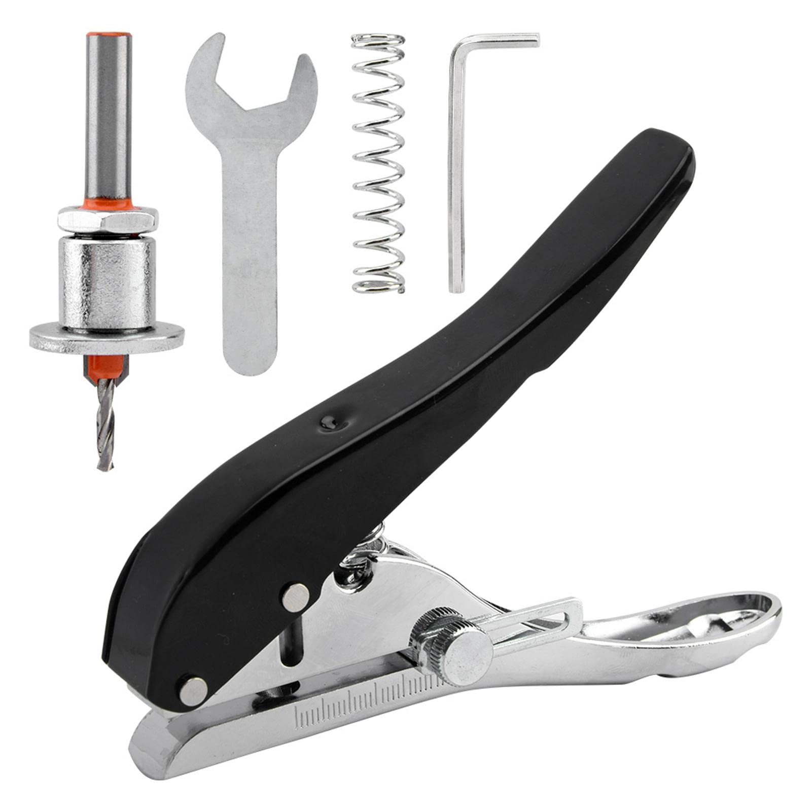 Tongdejing Hole Punch, 8mm Screw Cover Hole Punch Set With Countersink Drill & Wrench, Heavy Duty Hand-Held Hole Punch for Photo Paper PVC Cards Edgebanding, red