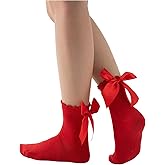 SHENHE Women's Bow Ruffle Socks Cute Frilly Lace Ankle Bobby Socks with Ribbons