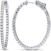 BERRICLE Sterling Silver Rose/Yellow Gold Flashed CZ Small/Large Statement Hoop Earrings for Women, Minimalist Simulated Diamond Cubic Zirconia Huggie Earrings - Trendy Inside-Out Designs