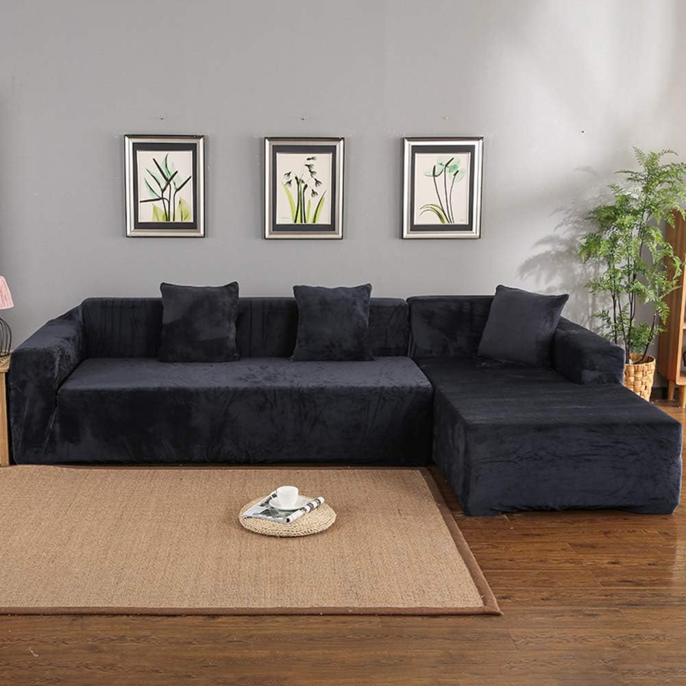 TGVBFG Plush L-Shaped Sofa Cover,Stretch L Shape Sectional Sofa Couch Cover,Anti Slip Sofa Slipcover,Furniture Protector Anti-Wrinkle-Dark Gray 4 Seaters 235~300cm(93~118inch)