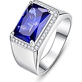 Yaresul 7ct Created Sapphire|Black Onyx Rings for Men White Gold Plated Mens Ring Rectangle Cut Simulated Gemstone with White Cubic Zirconia Mens Wedding Engagement Rings Band Size 5-14
