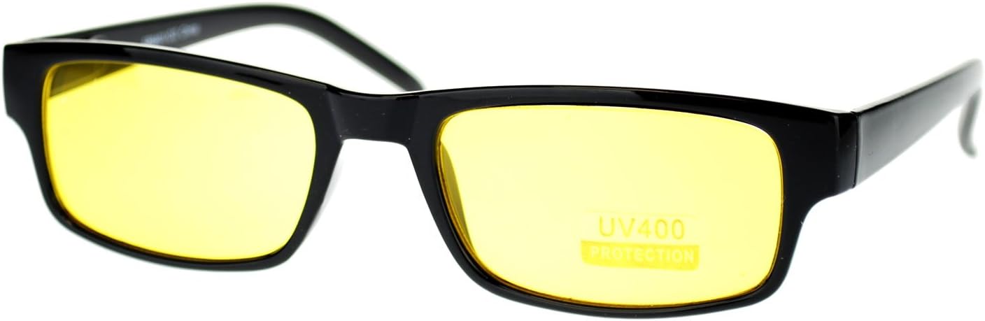 Black Rectangle Frame Yellow Lens Sunglasses Spring Hinge