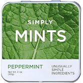 SIMPLY Peppermint Breath Mints, 6 Tins (30 Each) Sweetened by Cane Sugar | 180 mints total. No artificial sweeteners; Vegan, gluten &amp; soy free. Nut &amp; peanut free. Aspartame &amp; Sorbitol free. Non-GMO.