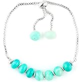 GEMSPLACE Dark Green Opal Dyed Beaded Bolo Bracelet Silver Plated Adjustable Slider Chain for Easy On-Off, Wrist Jewelry, Gift for Her Stone Weight Approx 25 to 30 carats Stone Size Approx 6 to 10 mm.