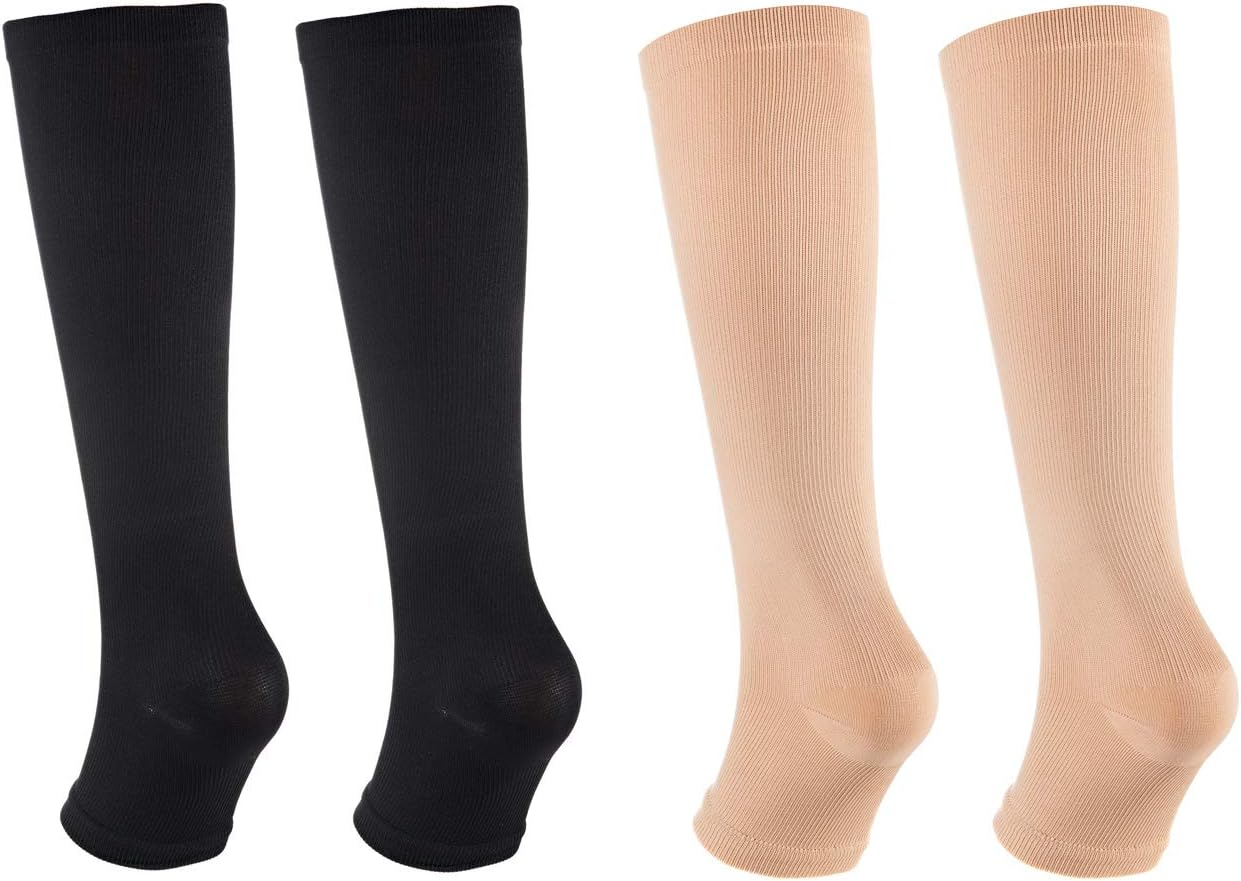 2Pair Open Toe Compression Knee High Anti-Fatigue Sock Calf Support Stocking