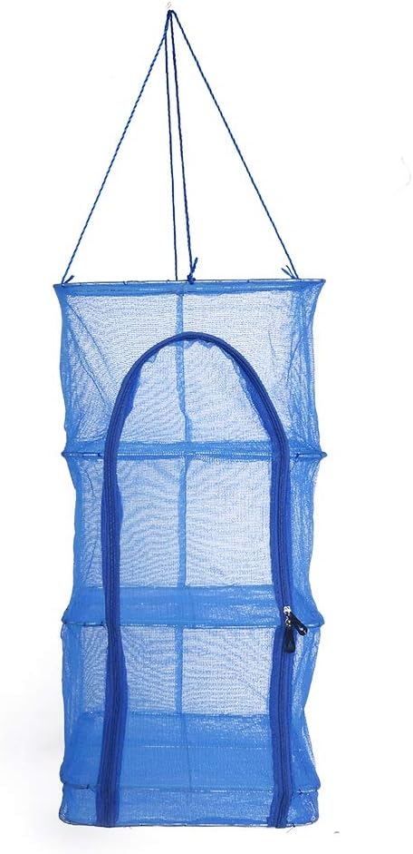 Demeras Hanging Dry Net 4 Layer Mesh Net Zipper Opening Dry Rack Net Camping Folding Net Blue