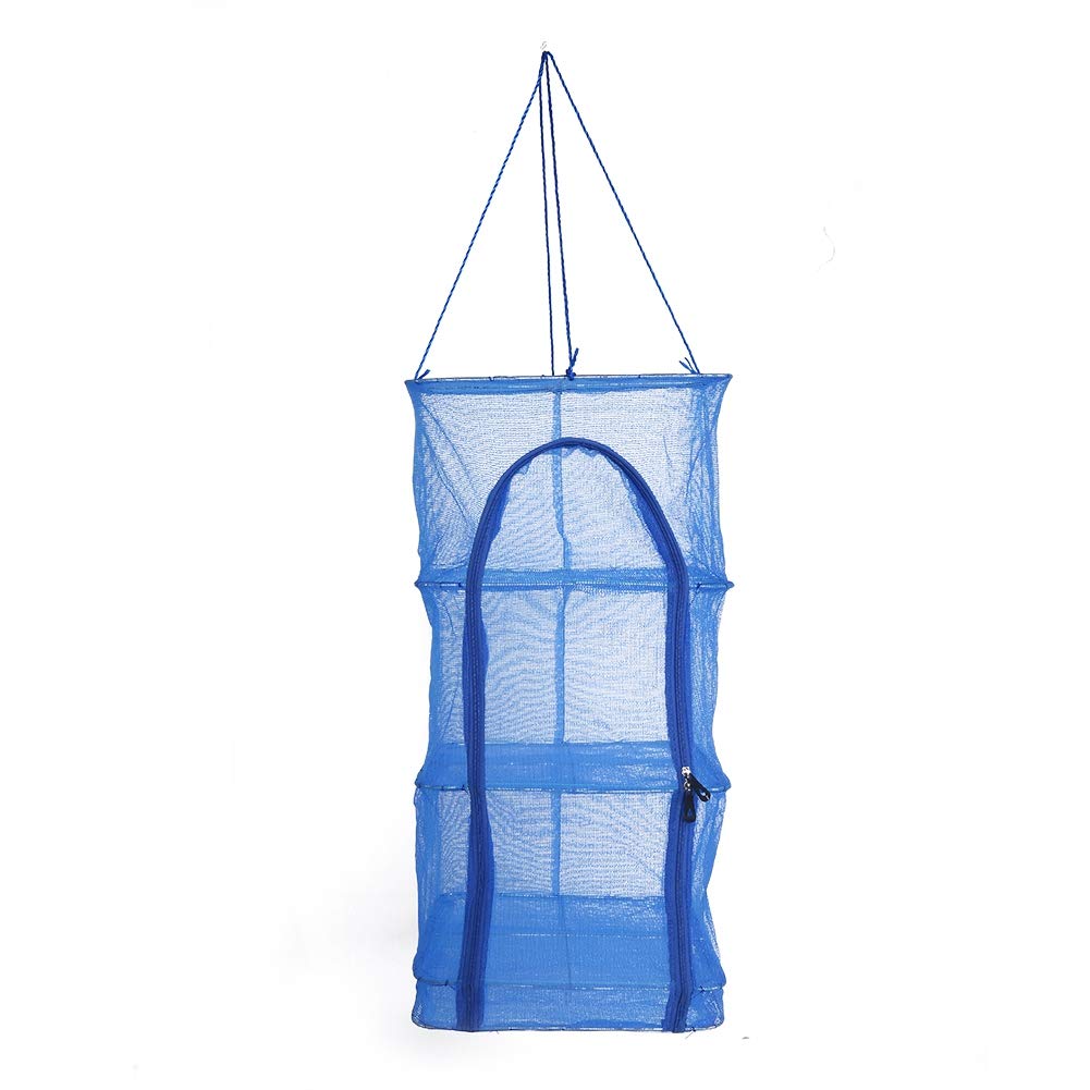 Demeras Hanging Dry Net 4 Layer Mesh Net Zipper Opening Dry Rack Net Camping Folding Net Blue